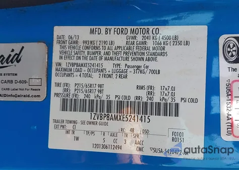 2014 Ford Mustang V6 z USA, uszkodzony, nr VIN 1ZVBP8AMXE5241415